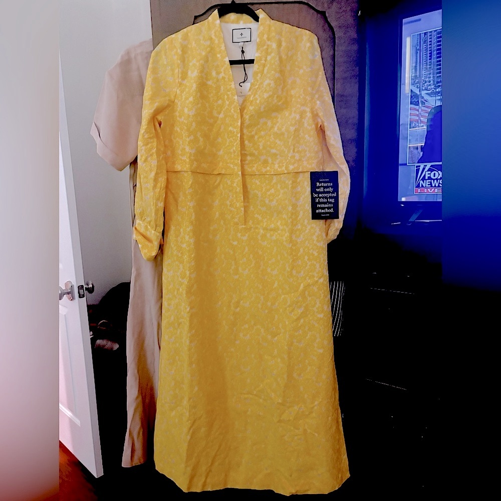 Tuckernuck Yellow Long Sleeve Jacquard Midi Dress